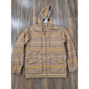 Foursquare Snowboard Ski Jacket Mens M Brown Yellow Green Striped Hooded Y2K